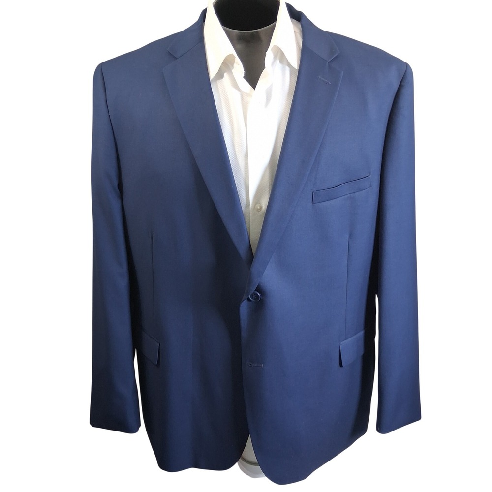 TMG Blazer 52R Solid Blue Super 150s Italy Design Double Vent Sport Coat